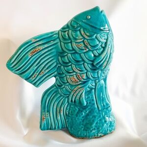 Aqua Ceramic Gold Fish Figurine coastal décor
